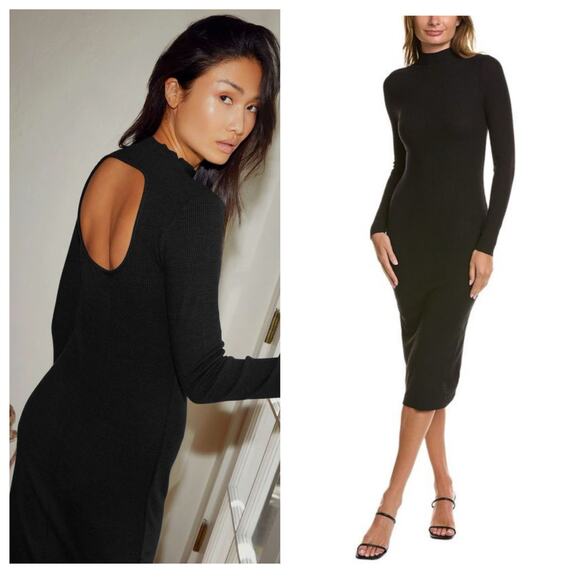 Nation LTD Nicole Turtleneck Midi Dress Size XS Black Ribbed Long Sleeve Cut Out - Picture 1 of 13